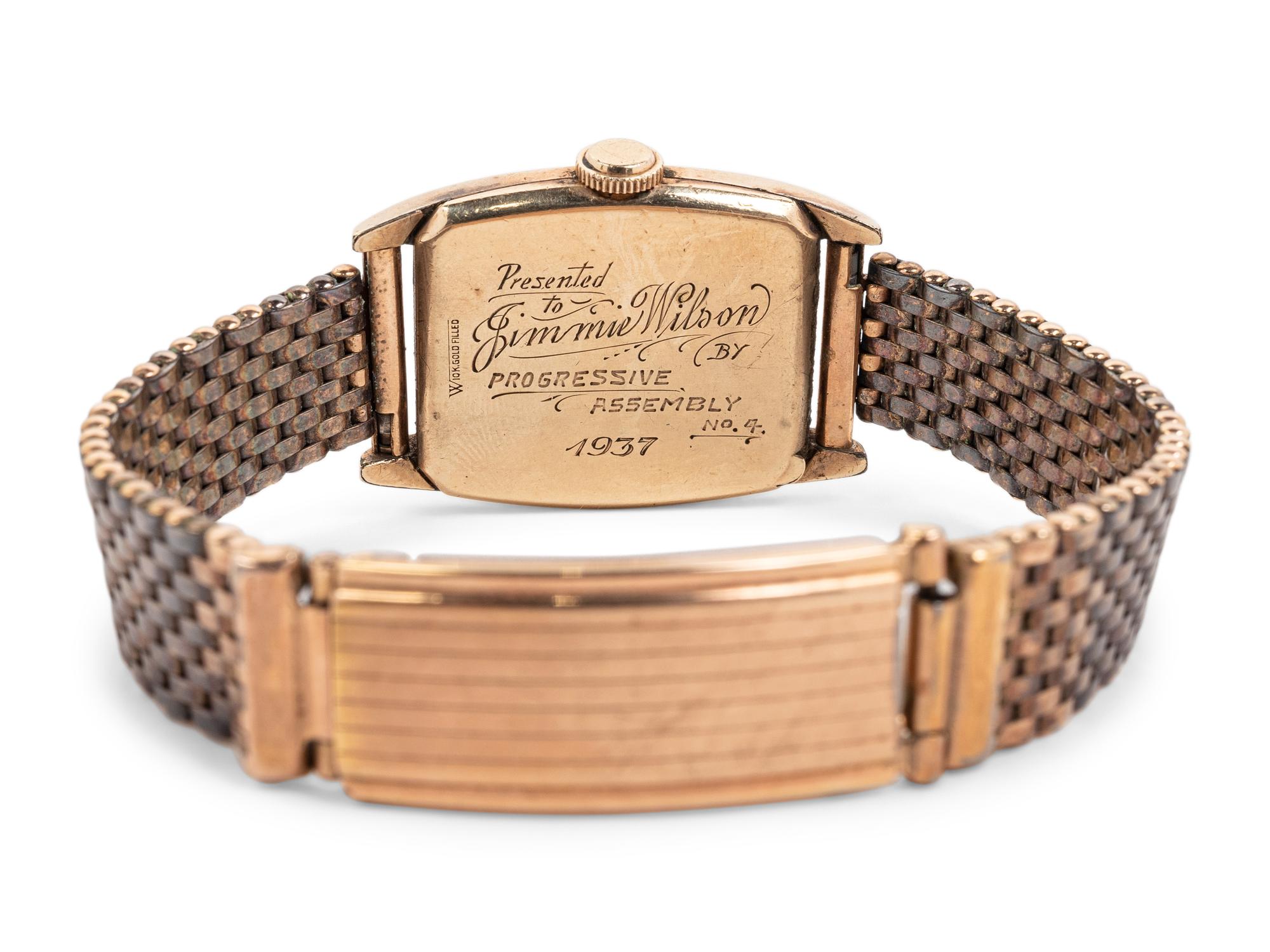 Jimmie Wilson's Personally Owned Hamilton Watch Presented by Progressive Assembly in 1937