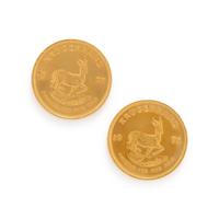 A PAIR OF YELLOW GOLD KRUGERANDS