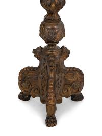 A Pair of Italian Baroque Style Giltwood Torchères with Frosted Glass Flame-Form Shades