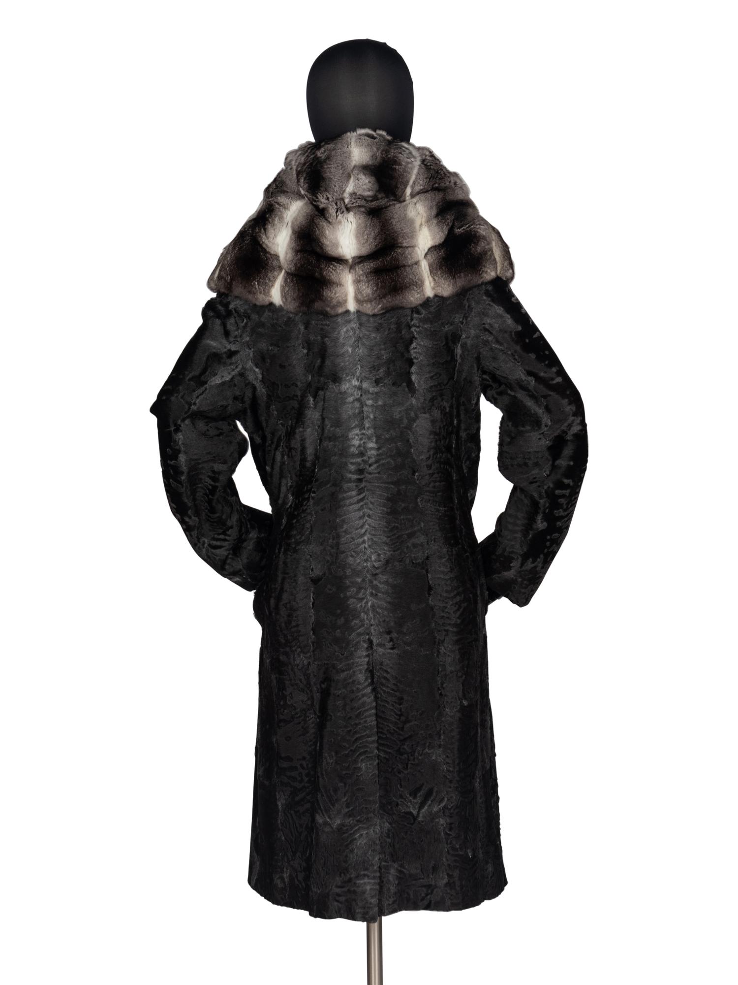 J. Mendel Broadtail Fur Coat With Chinchilla Trim