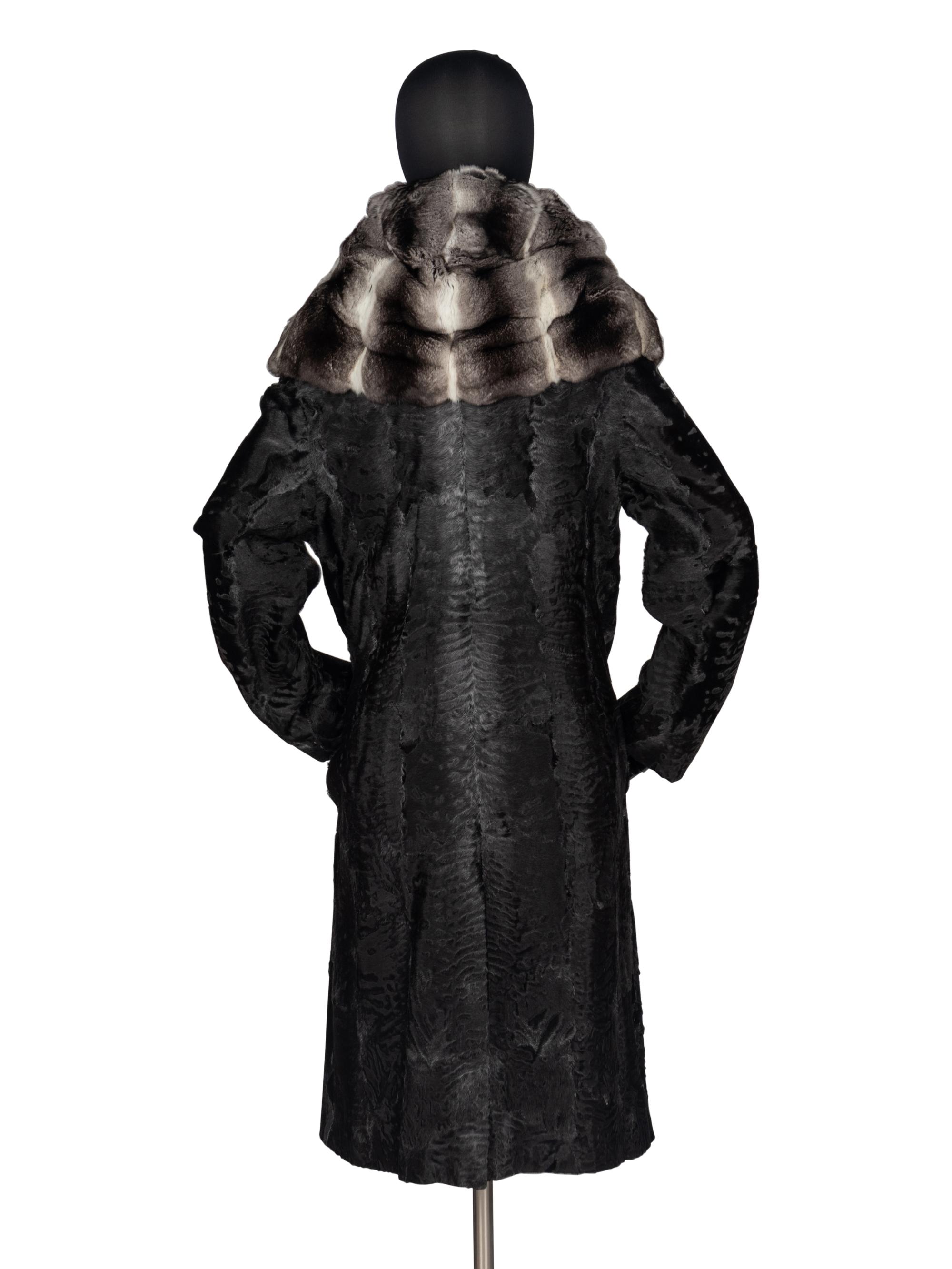 J. Mendel Broadtail Fur Coat With Chinchilla Trim