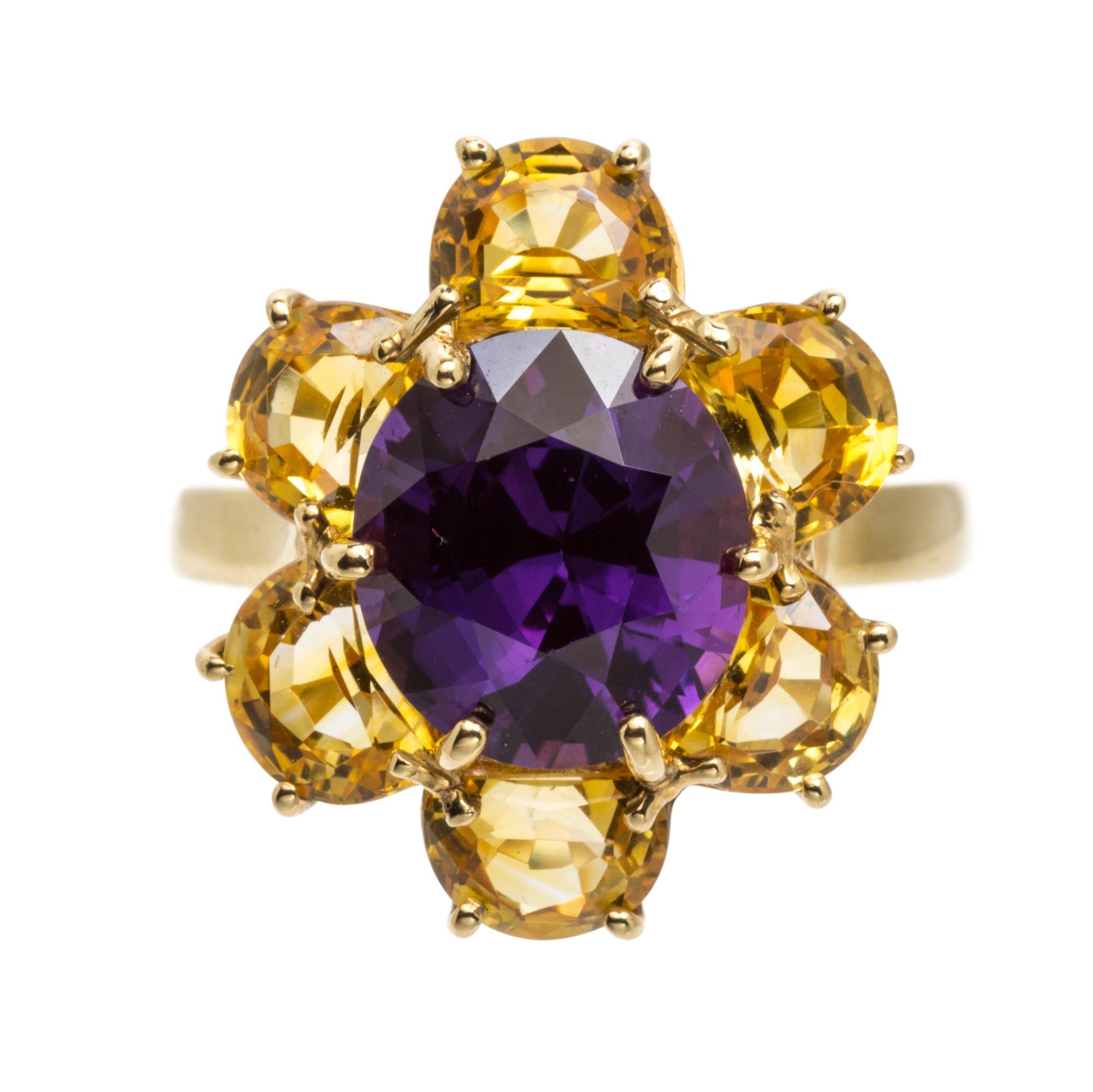 An 18 Karat Yellow Gold and Multi Color Sapphire Ring, 5.50 dwts.