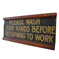A Painted Wooden Bathroom Sign 22" W x 1" D x 9.25" H — United States, Circa 1950