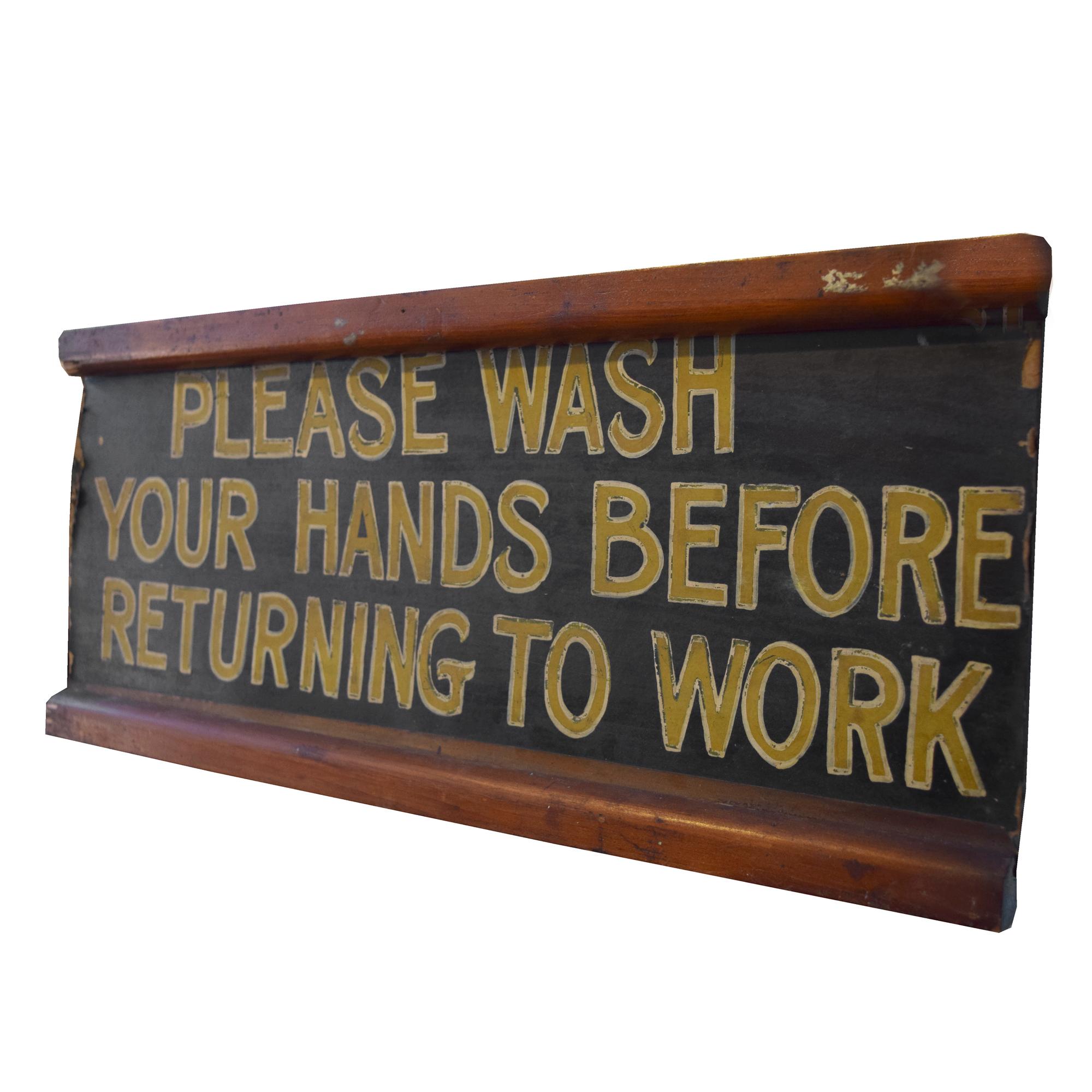 A Painted Wooden Bathroom Sign 22" W x 1" D x 9.25" H — United States, Circa 1950