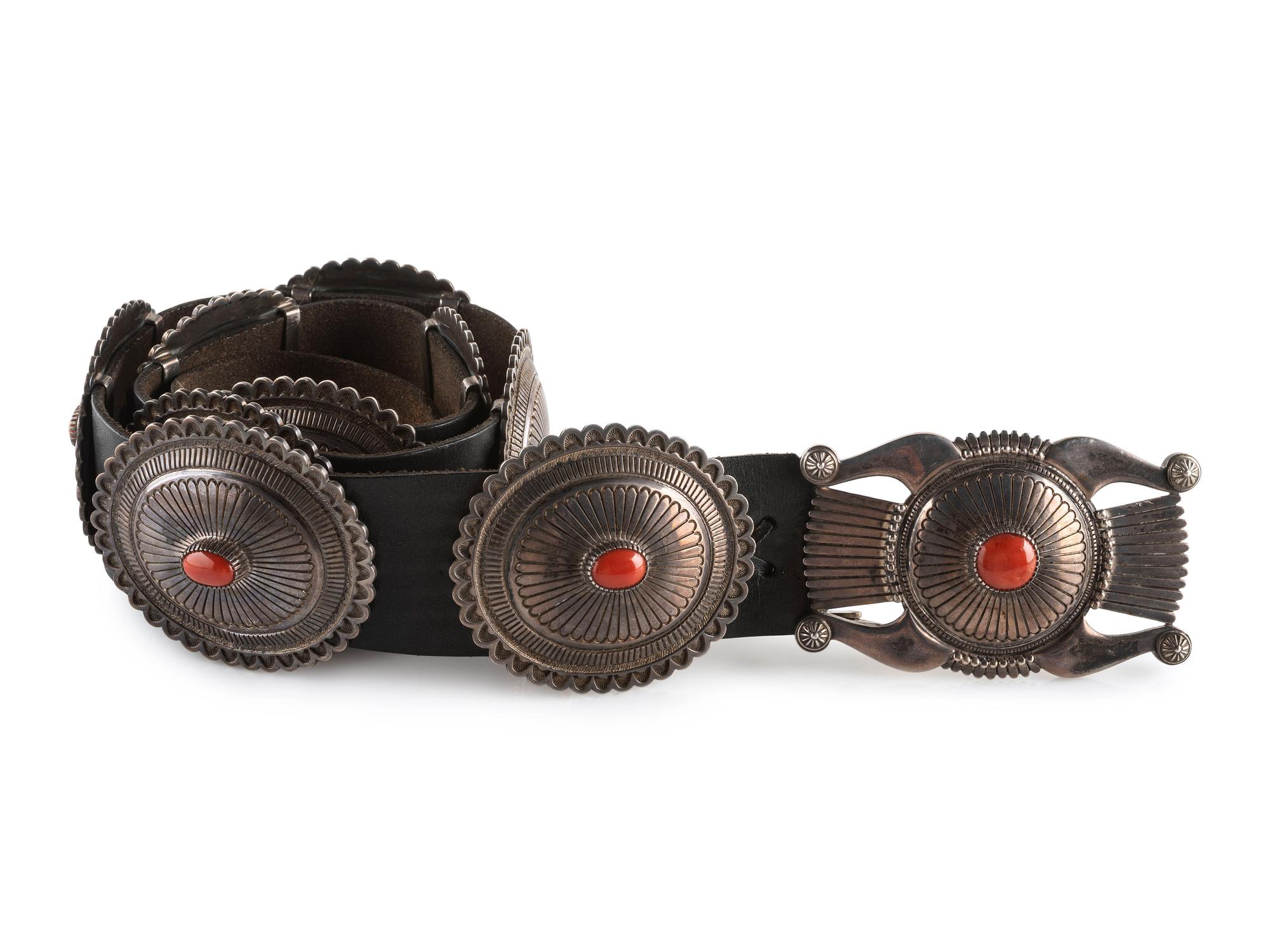 Sterling Silver and Coral Concha Belt