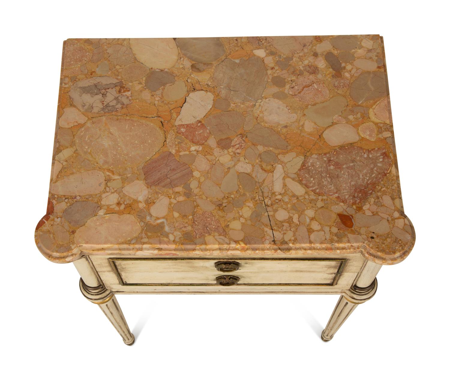 A Louis XVI Style Painted Marble-Top Side Table