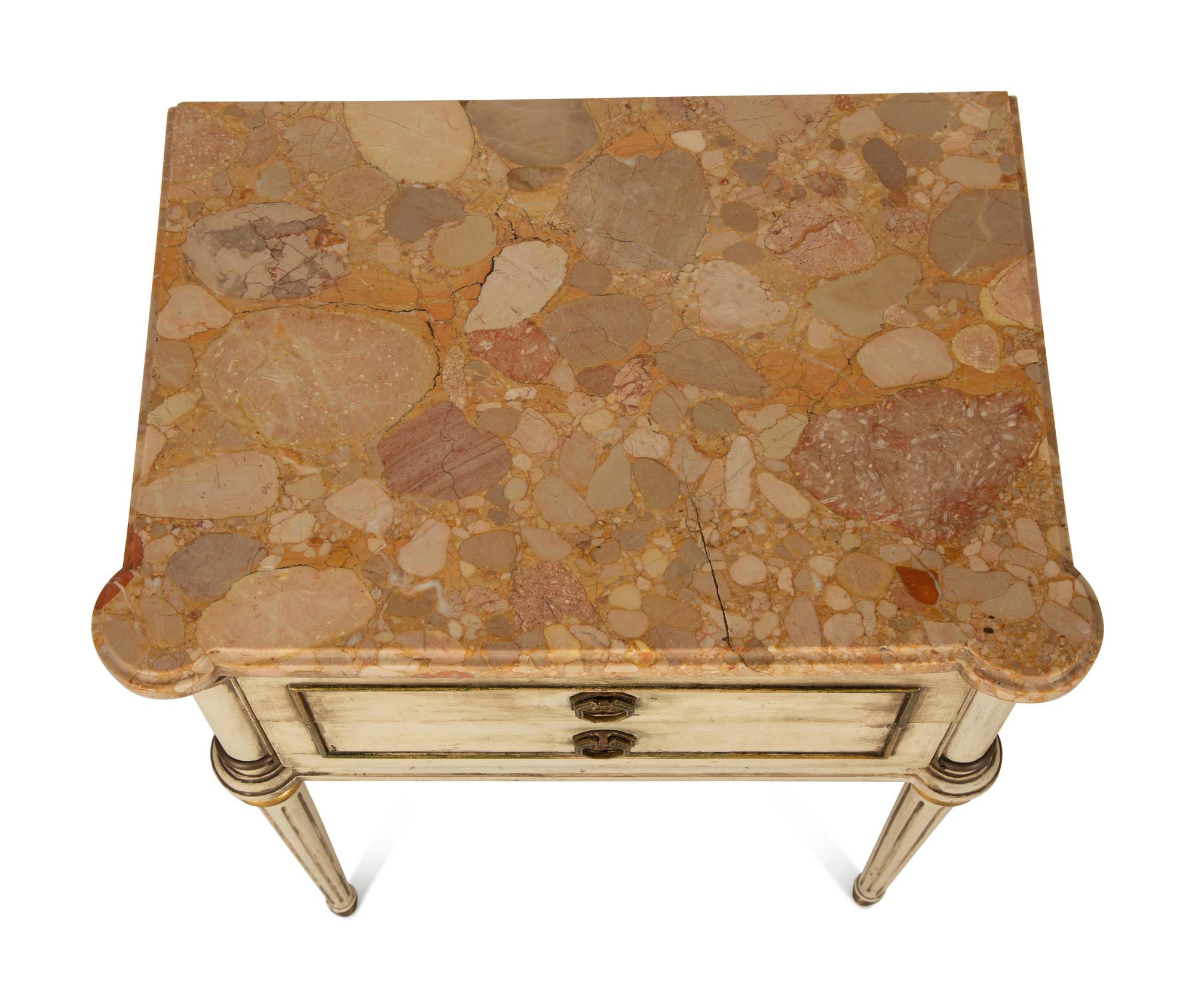 A Louis XVI Style Painted Marble-Top Side Table