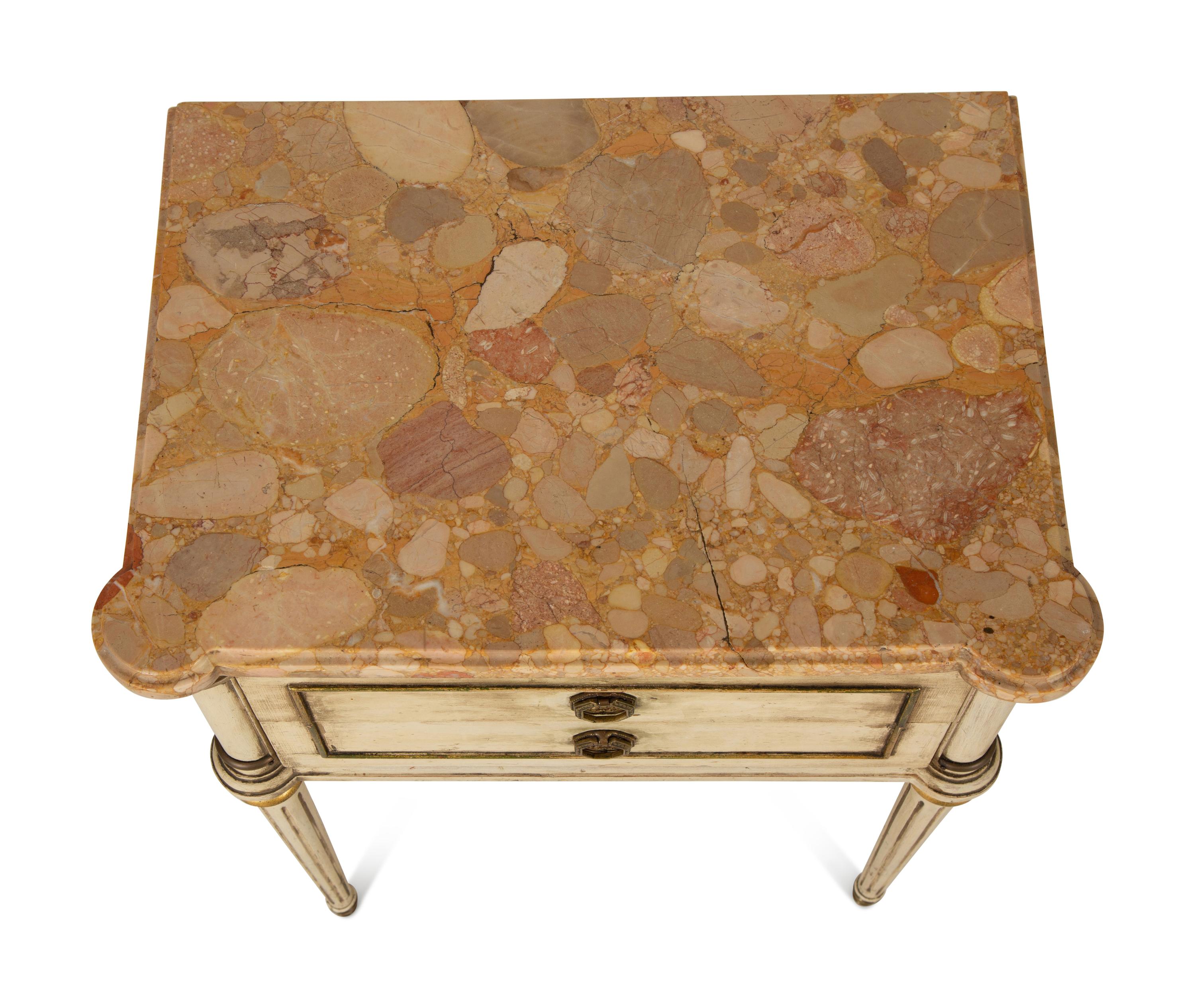 A Louis XVI Style Painted Marble-Top Side Table