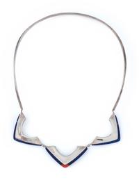 Sterling Silver Choker and Post Earrings, with Coral and Lapis Inlay