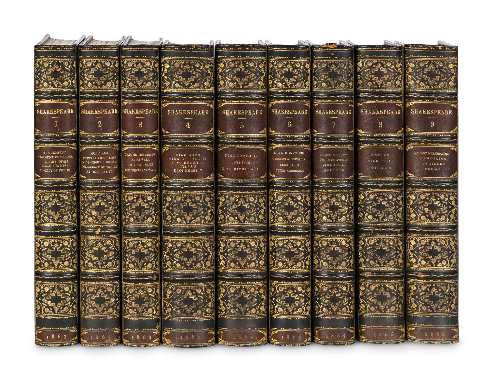 [BINDINGS]. SHAKESPEARE, William (1564-1661). Works . Cambridge and London: Macmillan and Co, 1863-1866.