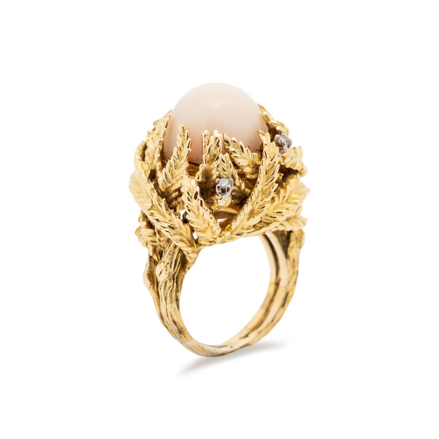 SOLD: ANGEL SKIN CORAL AND DIAMOND RING