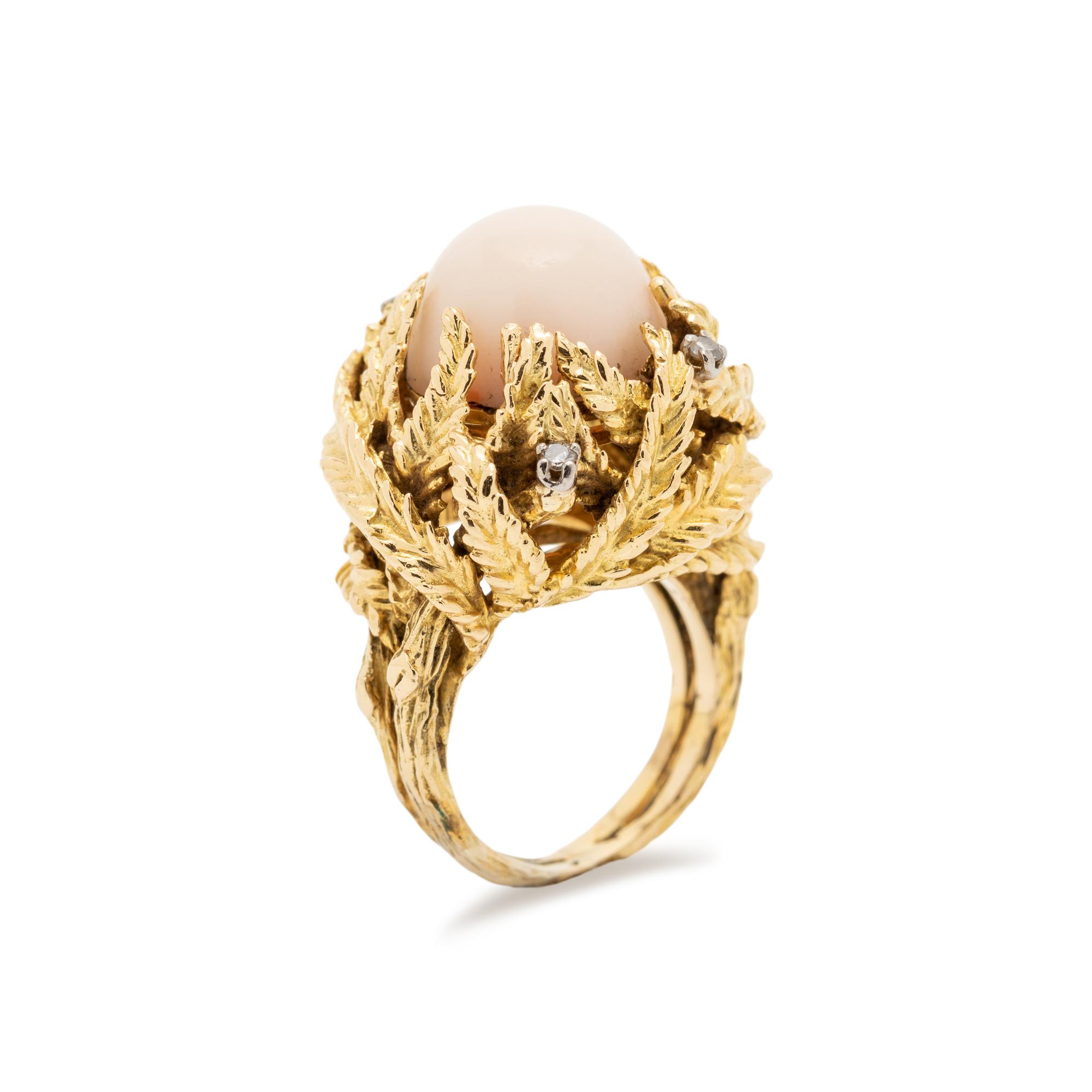 SOLD: ANGEL SKIN CORAL AND DIAMOND RING