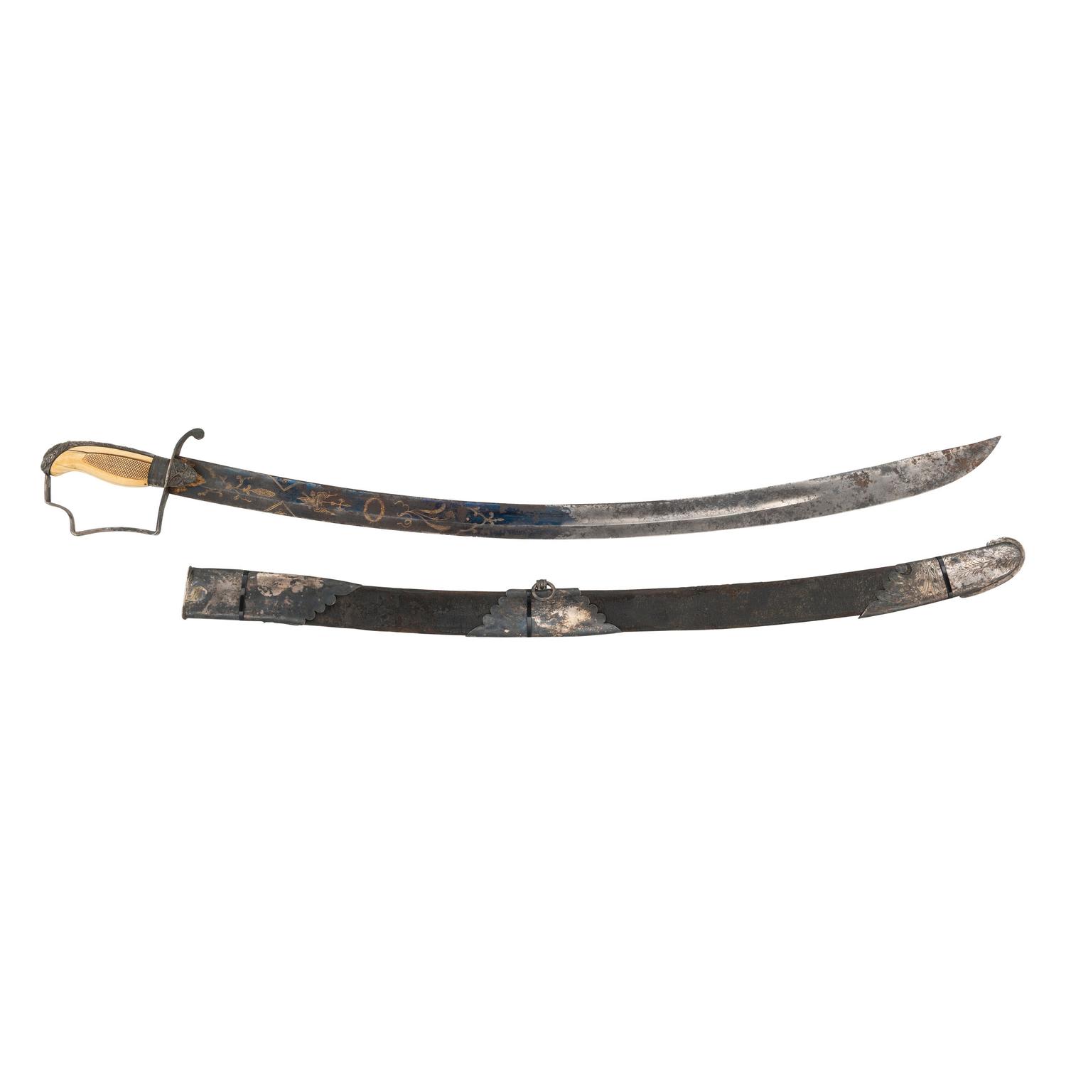 Philadelphia Bird's Head Pommel Silver Hilted Officer's Saber with Silver Mounted Leather Scabbard