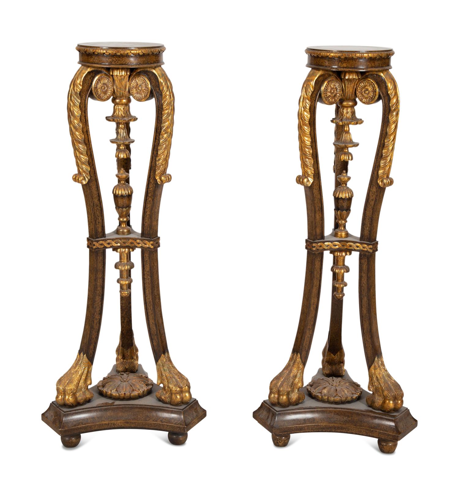 A Pair of Painted and Parcel Gilt Pedestals