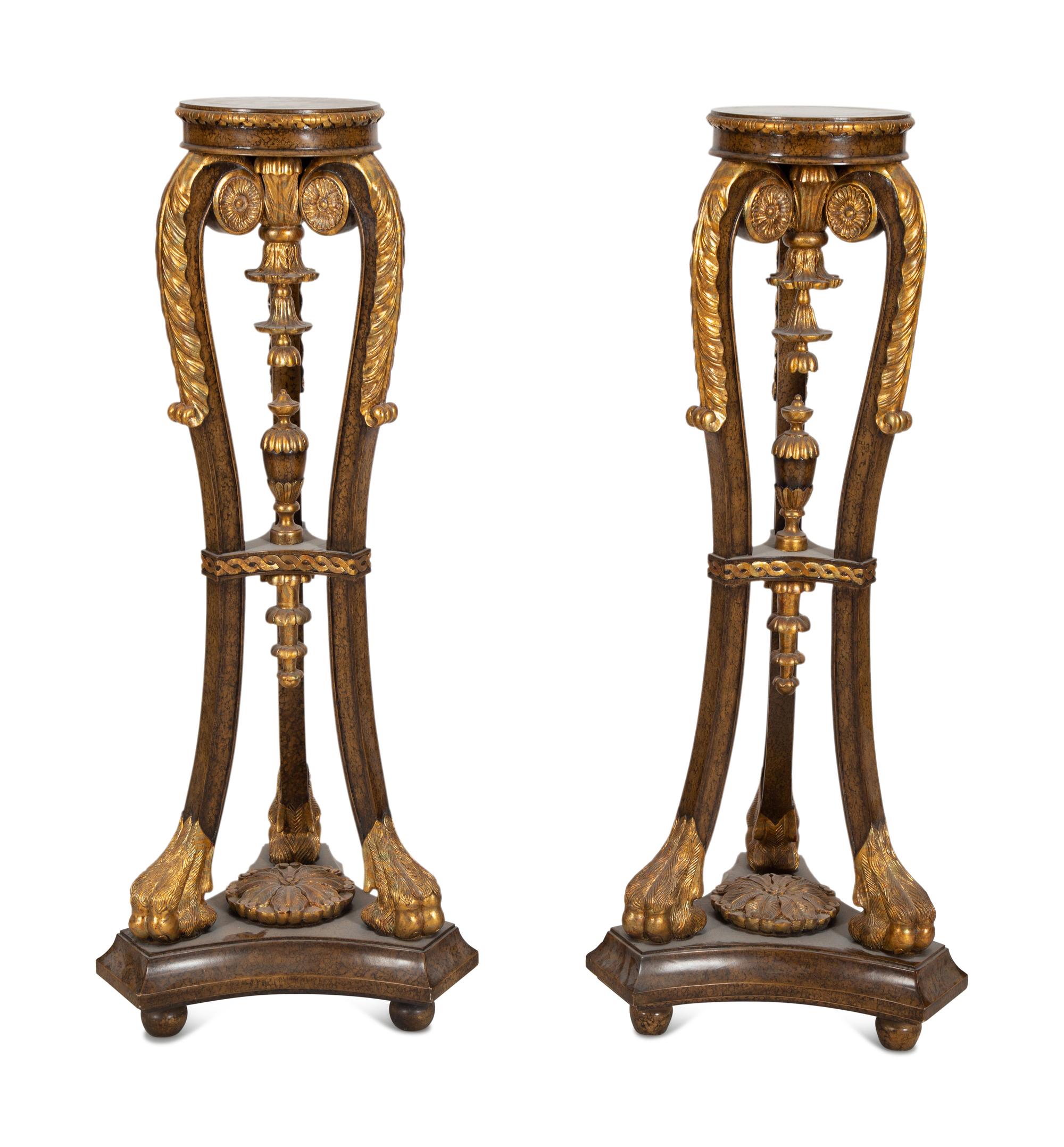 A Pair of Painted and Parcel Gilt Pedestals