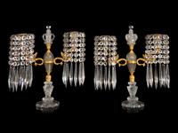 A Pair of Charles X Gilt Bronze Mounted Cut Crystal Two-Light Candelabra