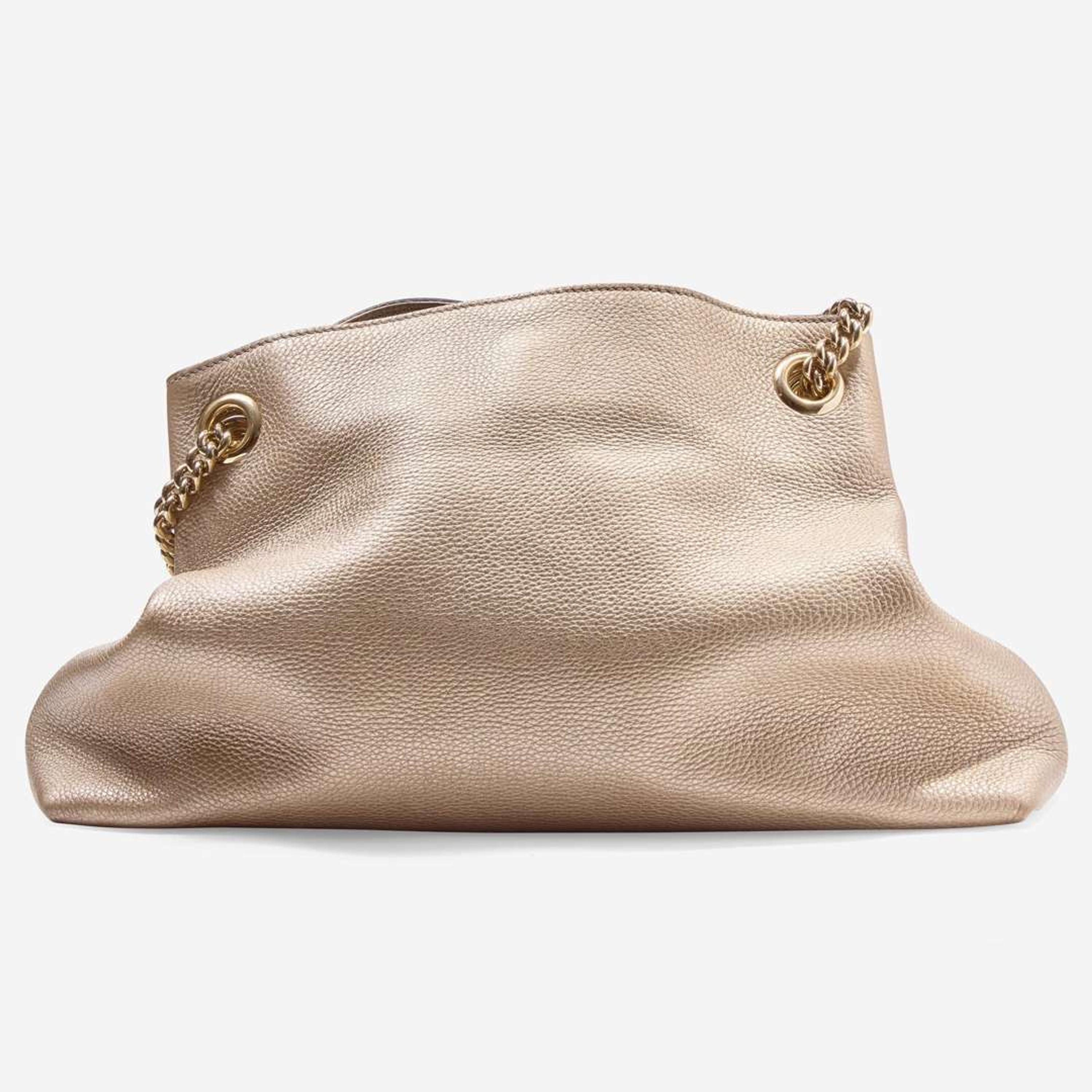 A Gold Gucci Pebbled Calfskin Soho Chain Shoulder Bag Gucci