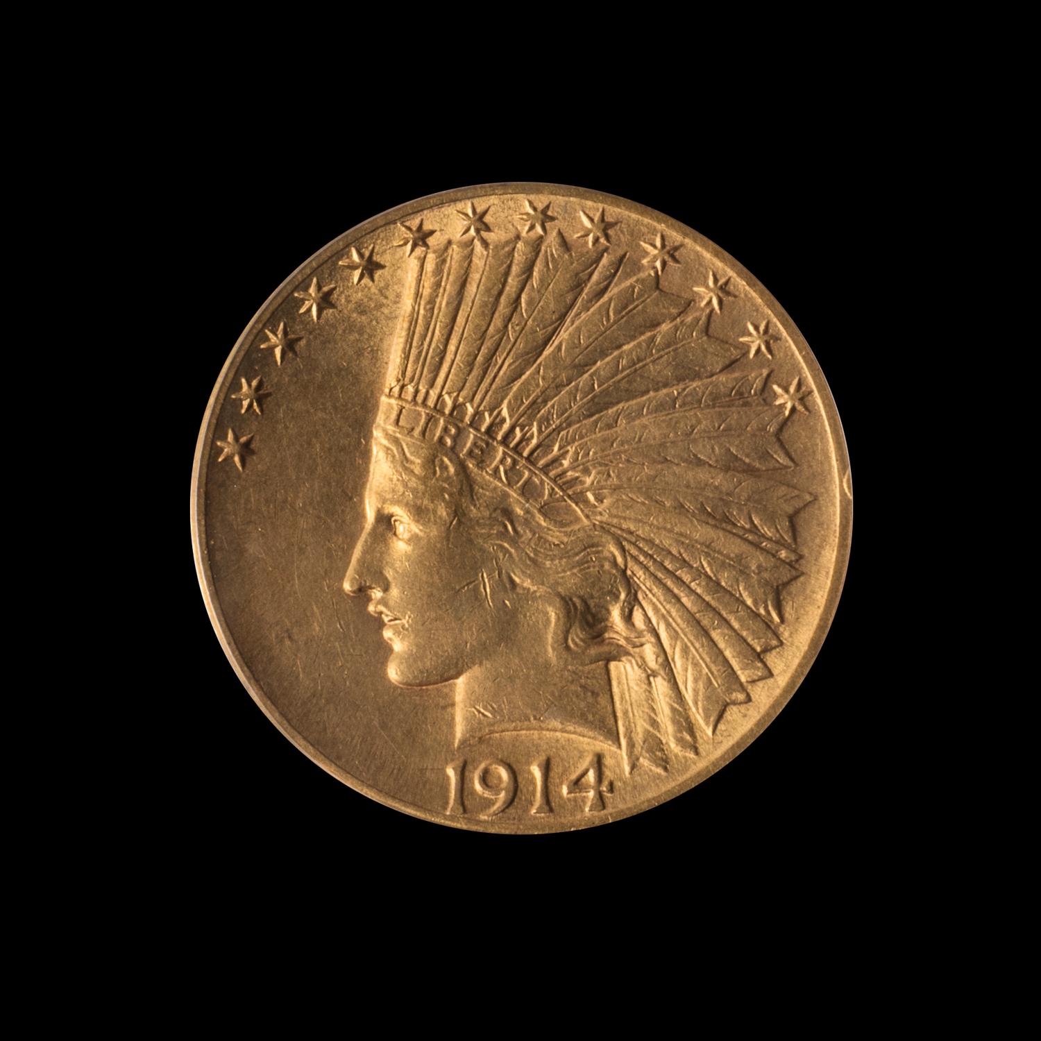 A United States 1914-D Indian Head $10 Gold Coin