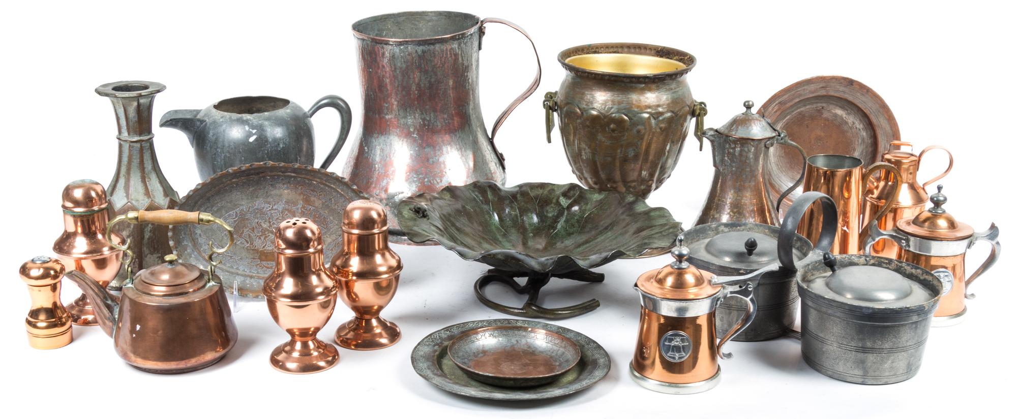 A Collection of Copper and Silvered Metal Articles Height of tallest 11 inches. — 19TH/20TH CENTURY