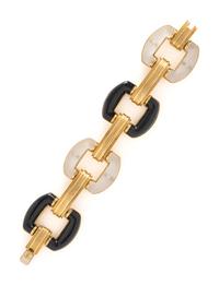 ONYX, FROSTED CRYSTAL, AND YELLOW GOLD BRACELET