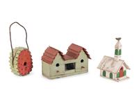Three Carved and Painted Wood Bird Feeders