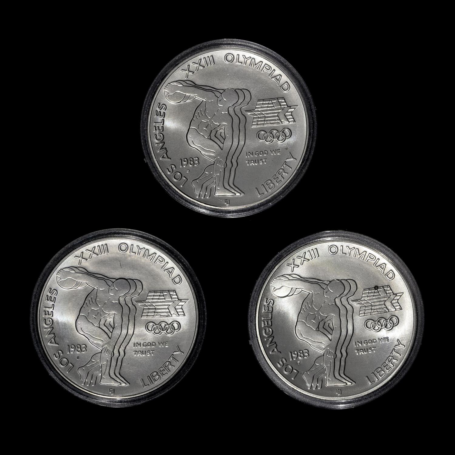 * A United States 1983-P,S,D Los Angeles Summer Olympiad Silver Dollar Set