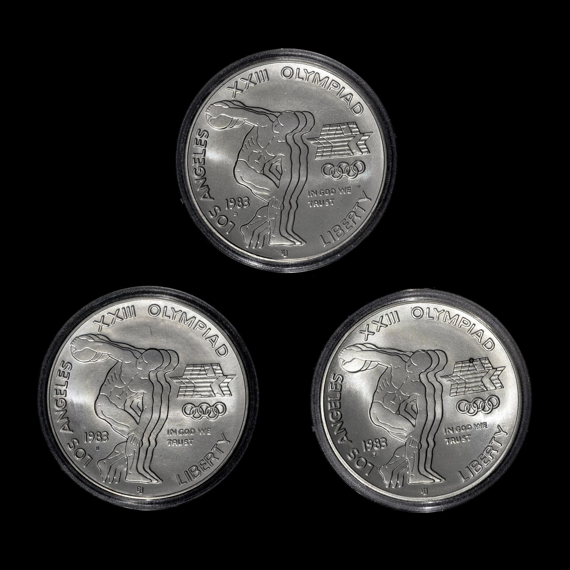 * A United States 1983-P,S,D Los Angeles Summer Olympiad Silver Dollar Set