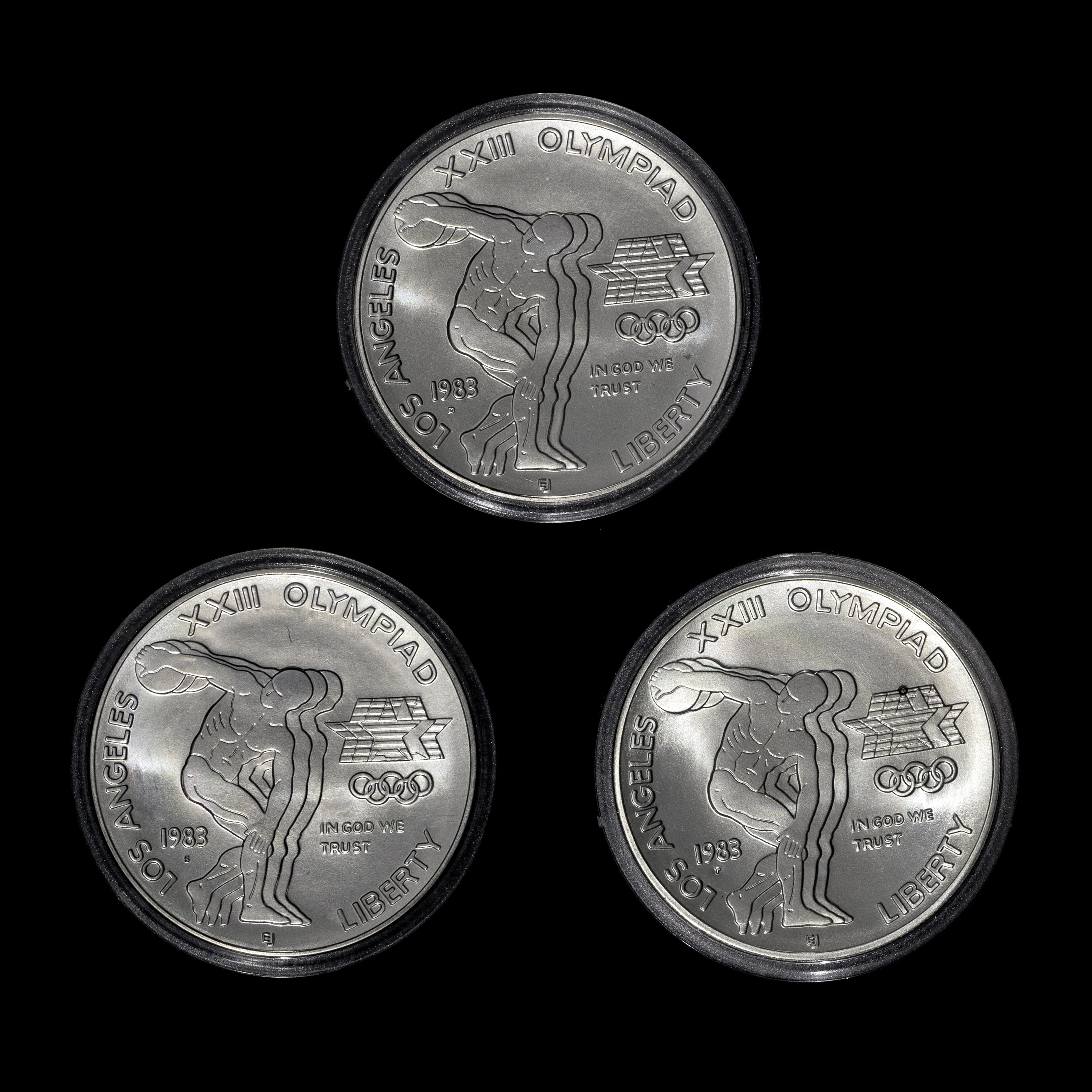 * A United States 1983-P,S,D Los Angeles Summer Olympiad Silver Dollar Set