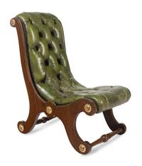 A Pair of Late William IV Leather-Upholstered Mahogany Gout Chairs