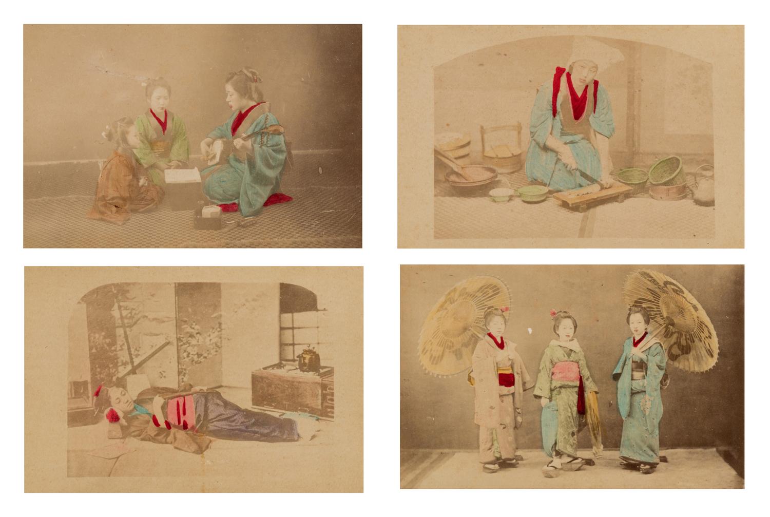 Four Japanese Hand Tinted Photographs