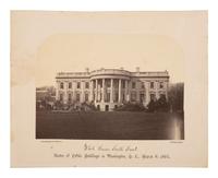 [POLITICS - EARLY PHOTOGRAPHY]. WARREN, Henry F., photog. Albumen photograph of the White House. Waltham, MA, ca 1865