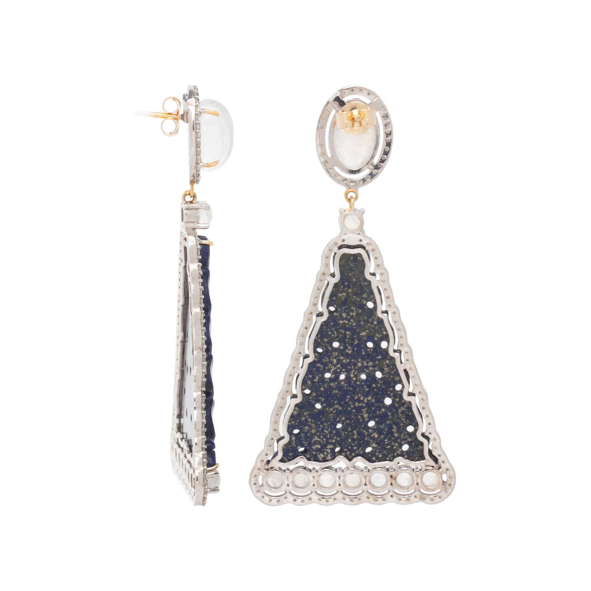 LAPIS LAZULI, MOONSTONE AND DIAMOND EARRINGS