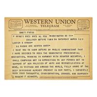 [Americana] (Kennedy, Robert F.) Western Union Telegram Announcing Presidential Campaign