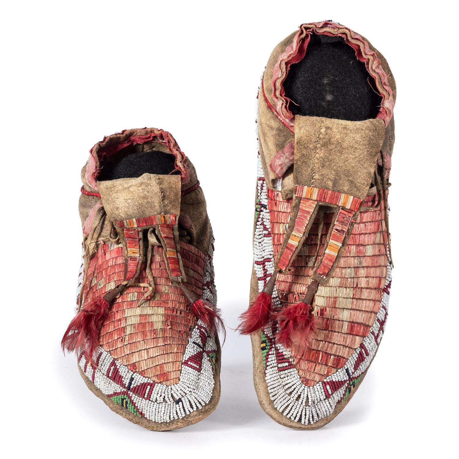 Sioux Quilled and Beaded Hide Moccasins