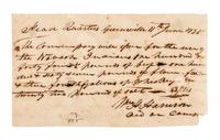 HARRISON, William Henry. Autographed Document Signed ("W.H. Harrison/aid de camp"), to an unnamed recipient, Greeneville, 1795.
