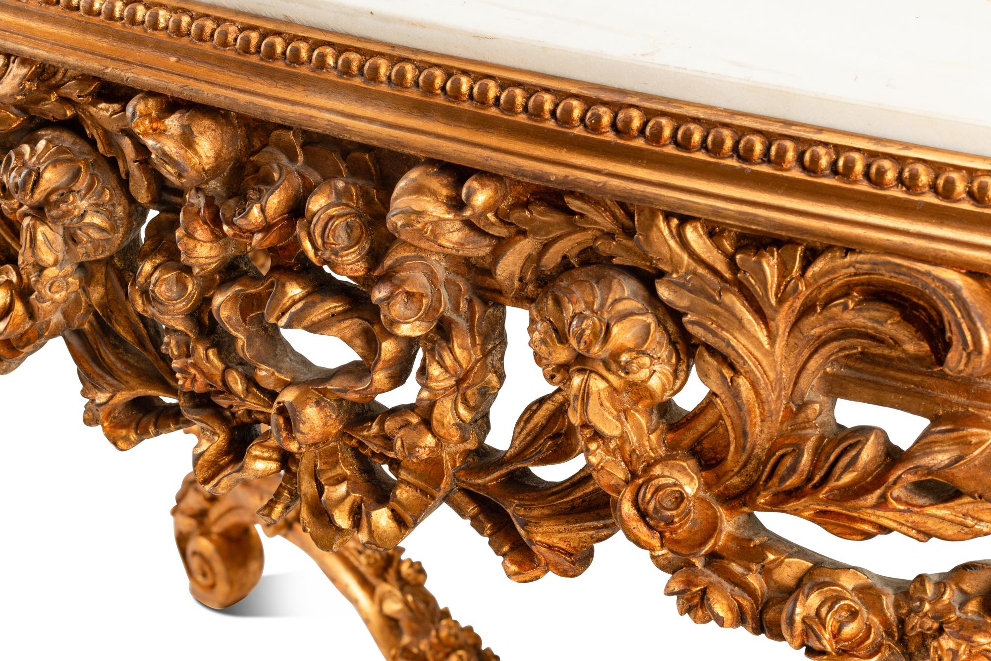 A Rococo Style Giltwood Marble-Top Center Table
