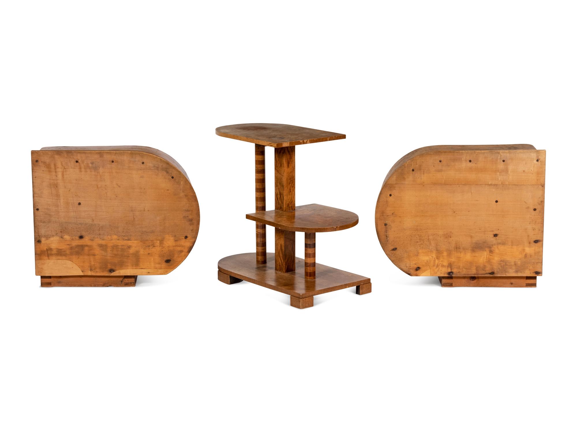 A Group of Three Art Deco Burlwood Side Tables