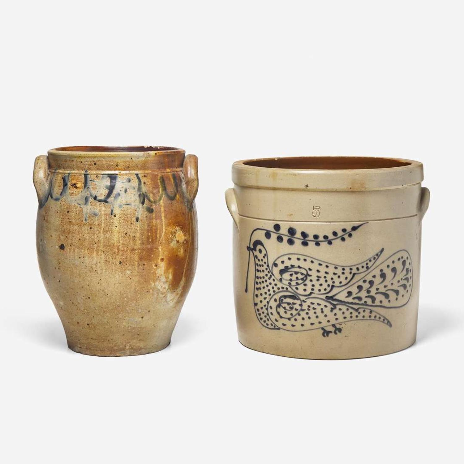 Two cobalt-decorated stoneware crocks New York and New Jersey, 19th century