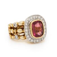 Pink Tourmaline, Diamond, and Yellow Gold Ring