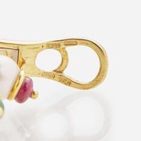 A Pair of 18K Yellow Gold, Pearl, and Gemstone Ear Clips by Roberto Legnazzi