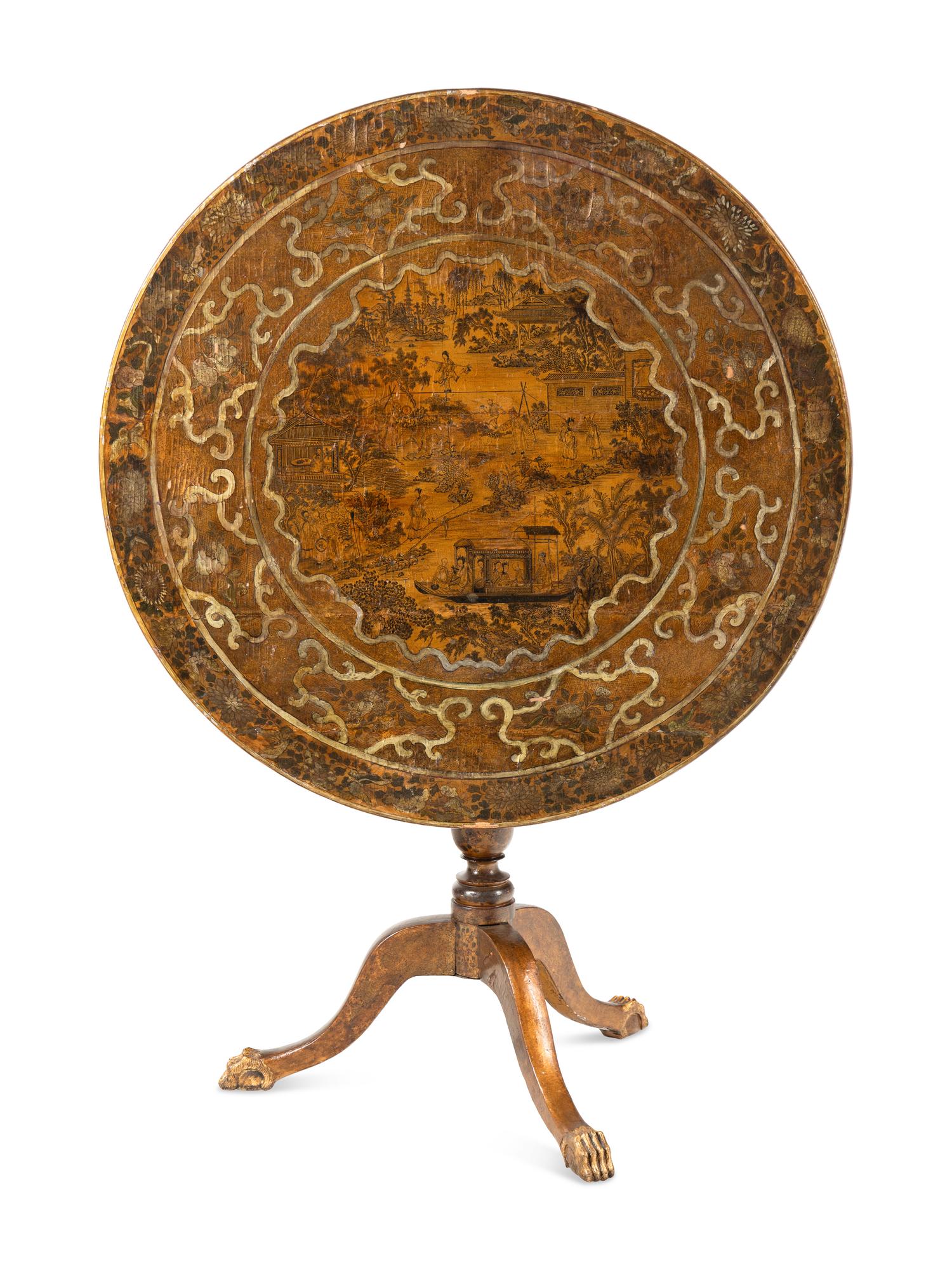 A Georgian Style Black and Gilt-Japanned Tea Table