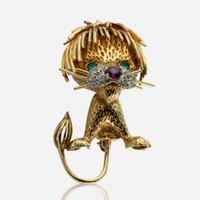 An 18K Yellow Gold and Gemstone Brooch