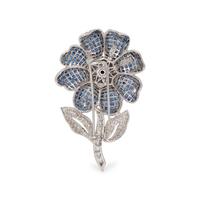 SAPPHIRE AND DIAMOND FLOWER BROOCH