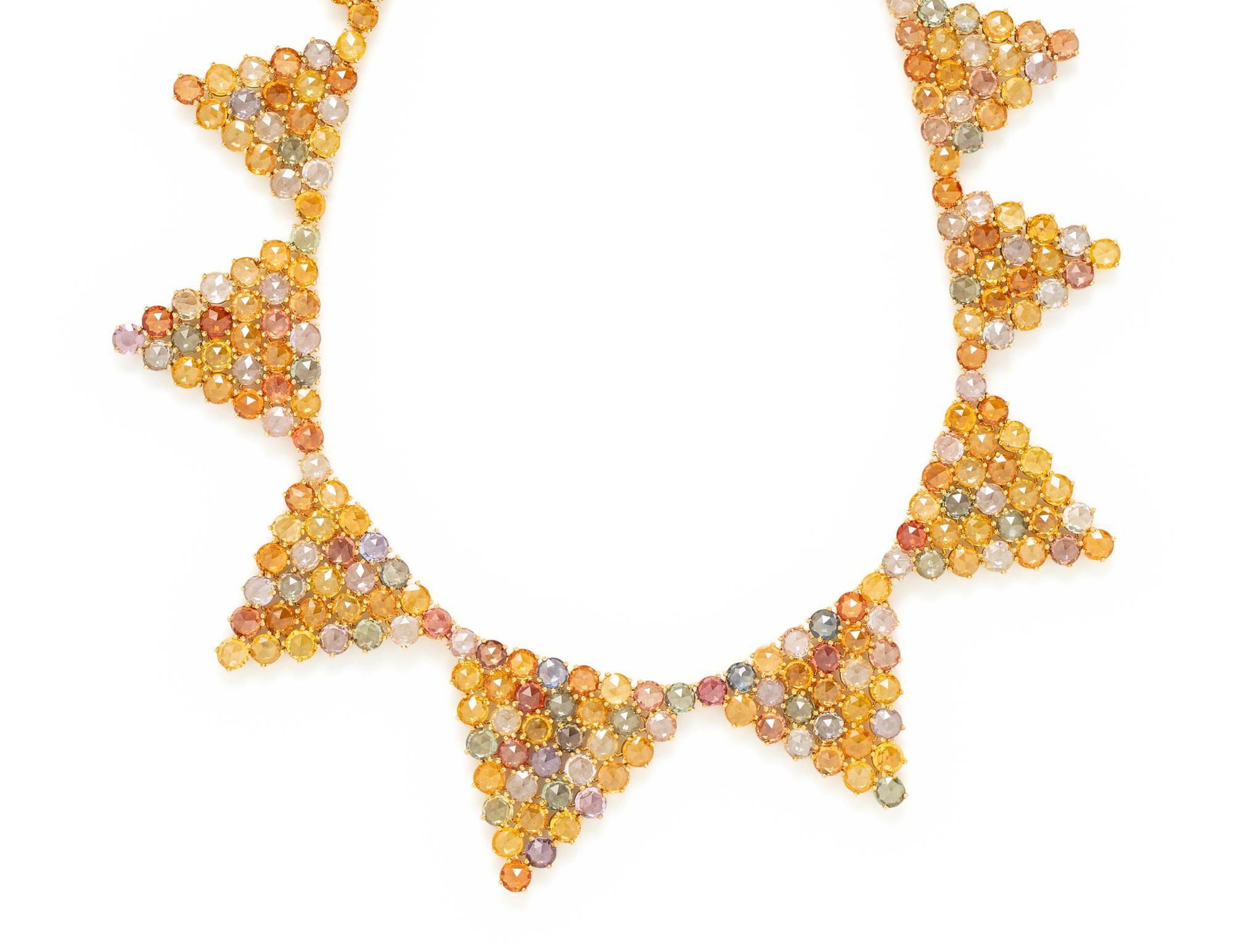 PAOLO COSTAGLI, YELLOW GOLD AND MULTICOLOR SAPPHIRE COLLAR NECKLACE
