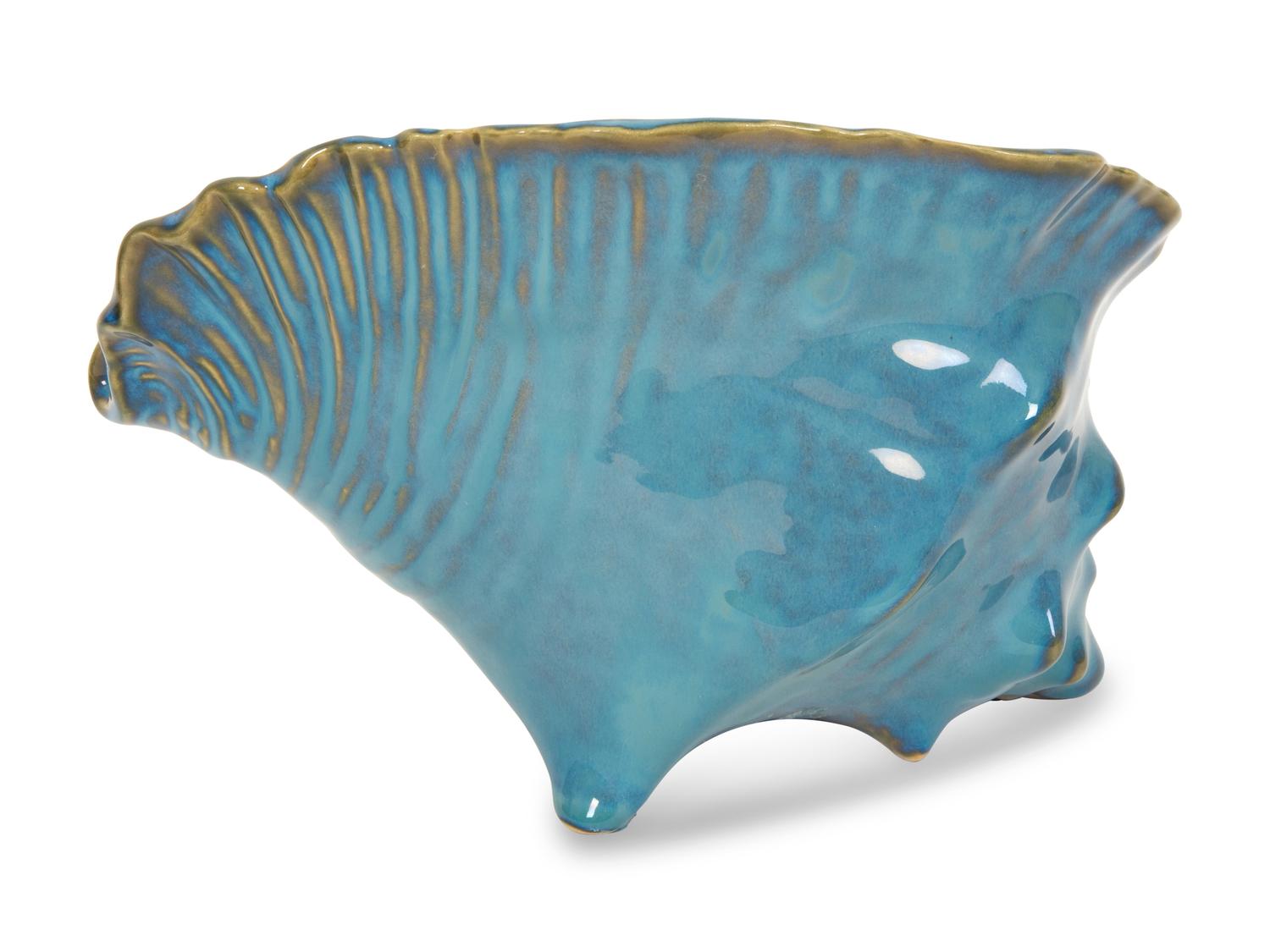 A Roseville Blue Glazed Porcelain Model of a Conch Shell