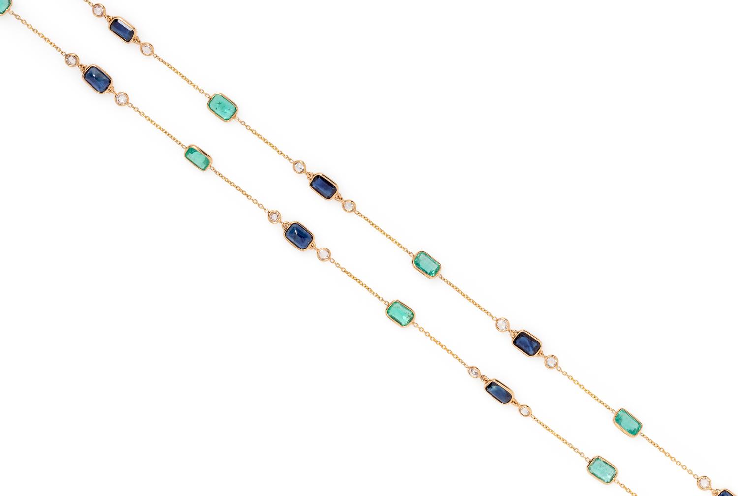 YELLOW GOLD, EMERALD, SAPPHIRE AND DIAMOND NECKLACE