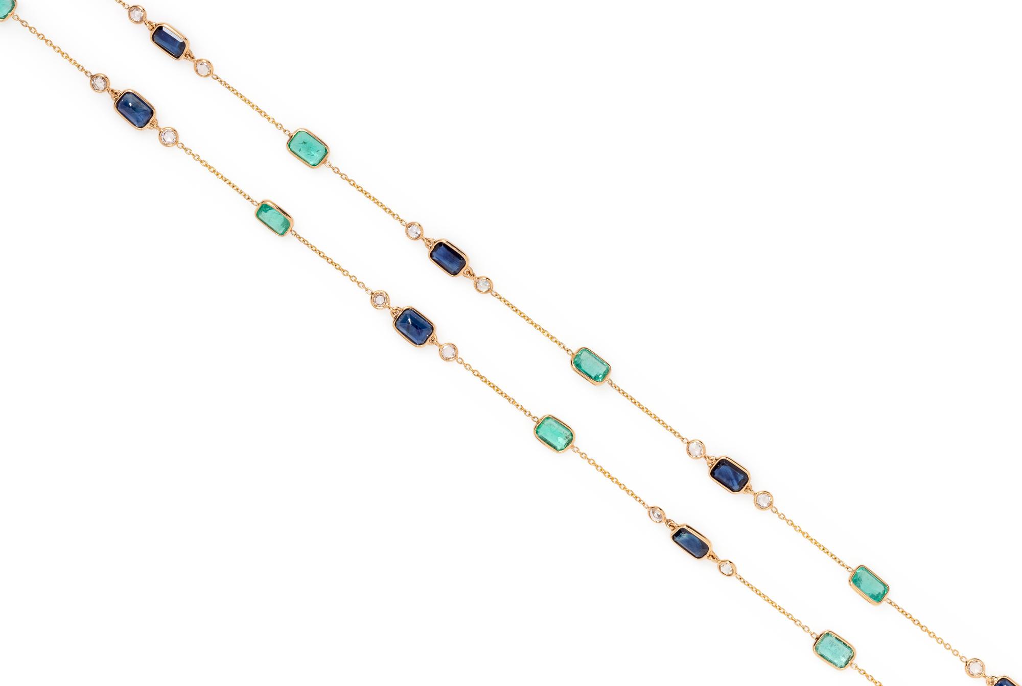 YELLOW GOLD, EMERALD, SAPPHIRE AND DIAMOND NECKLACE