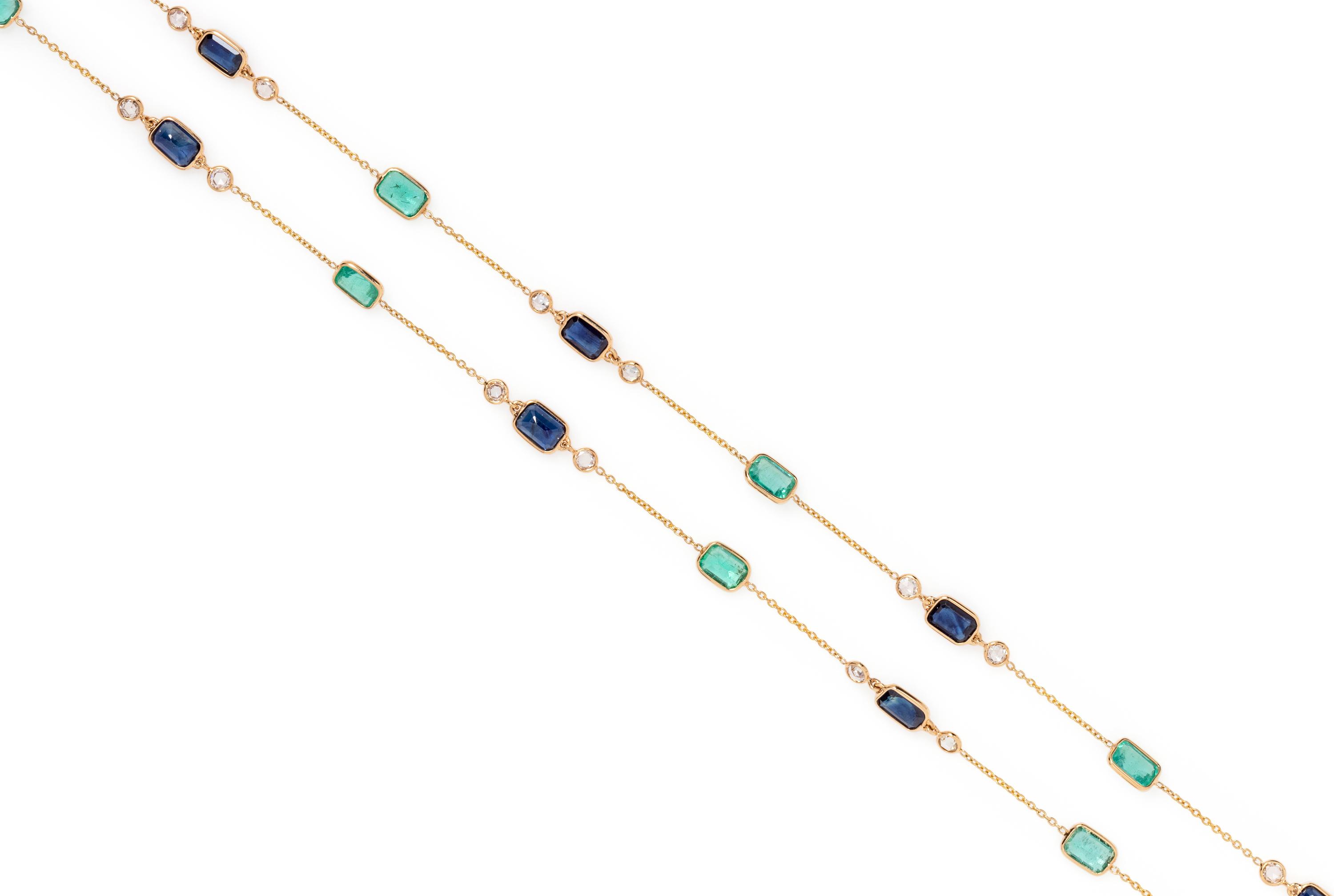 YELLOW GOLD, EMERALD, SAPPHIRE AND DIAMOND NECKLACE