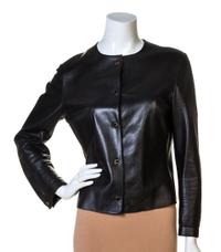 A Prada Black Leather Jacket, Size 44.