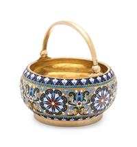 A Russian Silver-Gilt and Enamel Sugar Bowl